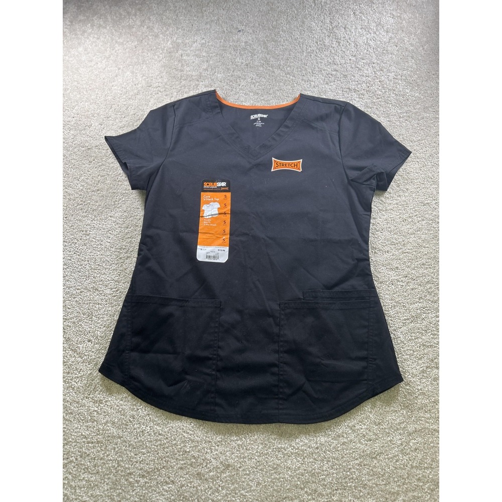Scrubstar Scrub Top Womens Small Black Core V-Neck 2-Way Stretch Nursing Pockets
